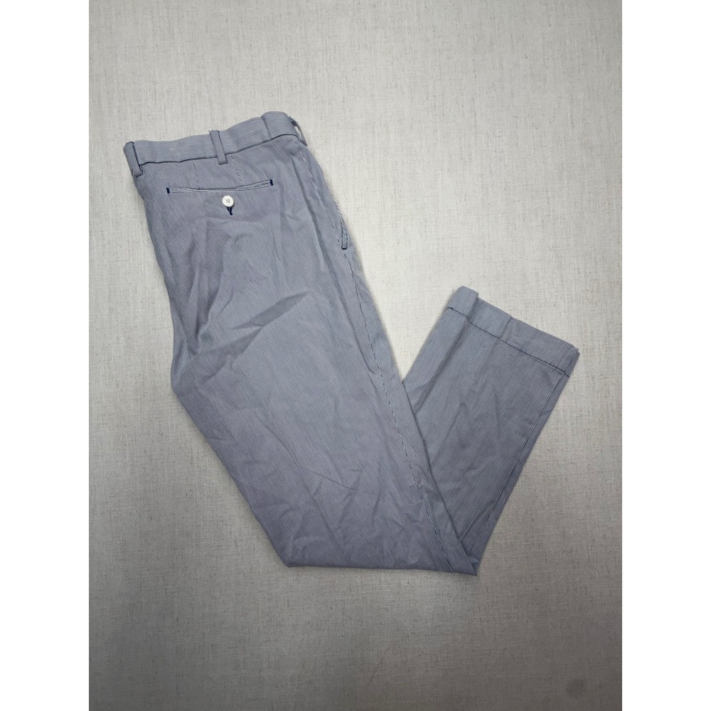 Polo Ralph Lauren Mens 38x32 Straight Fit Seersucker Striped Cotton Pants Blue